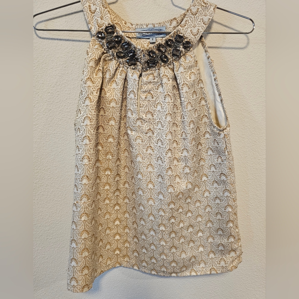 Small Joolay Embellished Cream & Gold Top